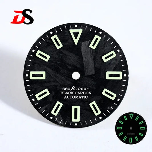 Black 28.5mm Dial Carbon Fiber Dial Hollow Index NH35 ETA2824 SW200 MIYOTA 9015 9039 Movement No Date