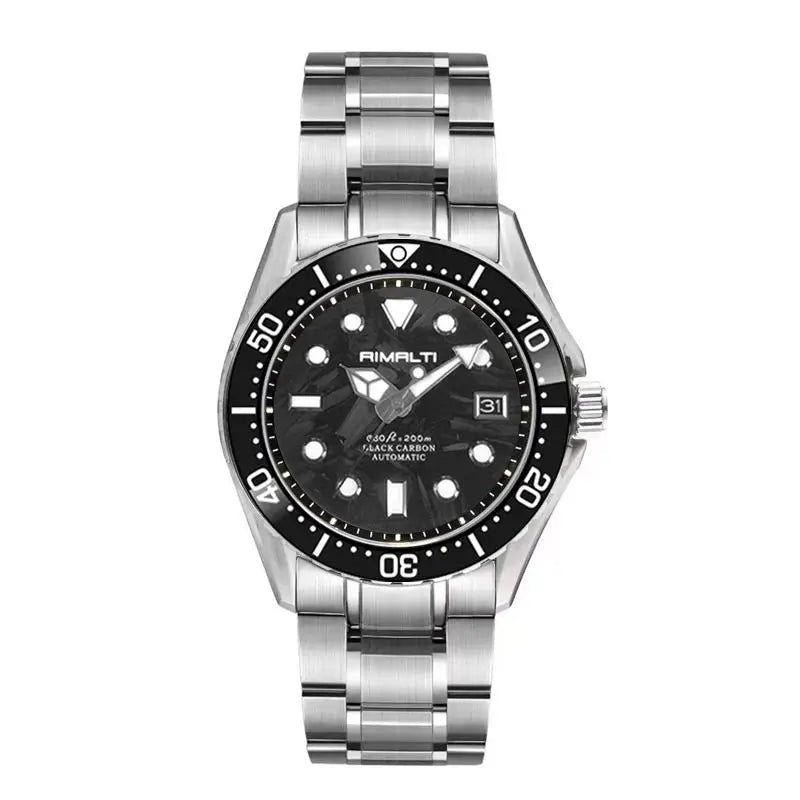 RIMALTI 40mm Watch Carbon Fiber Dial Men's Diving Watch Classic High-quality NH35 Automatic Mechanical Sapphire Blue Lume20bar