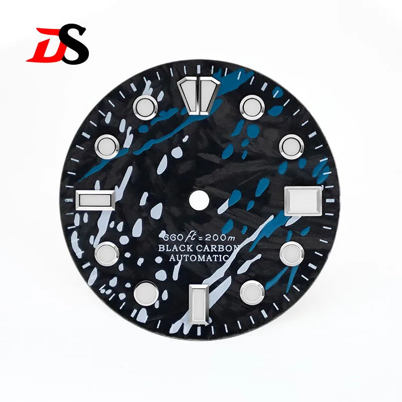28.5mm New Carbon Fiber Dial Hypotenuse Index BGW9 C3 Lume Fit NH35 Movement