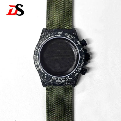 38mm Black Carbon Fiber Case Bracelet Canvas Watch Strap Case 3atm Fit VK63/4130 Movement