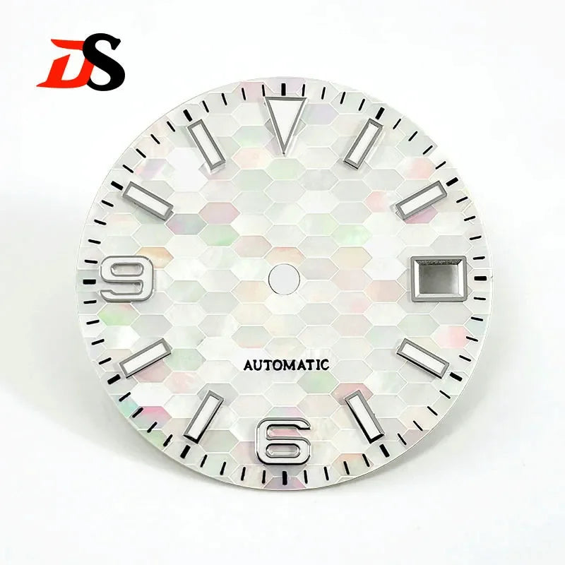 NH35 Dial 28.5mm Mosaic Mother of Pearl 369 Watch Face NH35/NH36 Movement Blue Lume