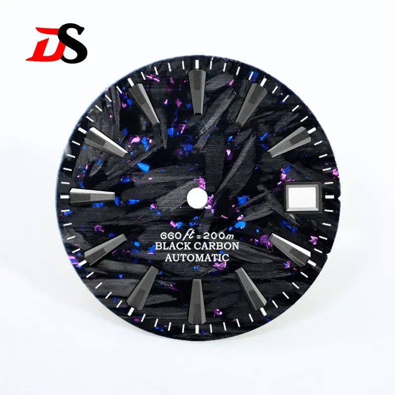 NH35 Dial Omg Broken Carbon Fiber Dial 28.5MM Black Lume NH35 NH36 Movement Custom Logo Watch Accessories
