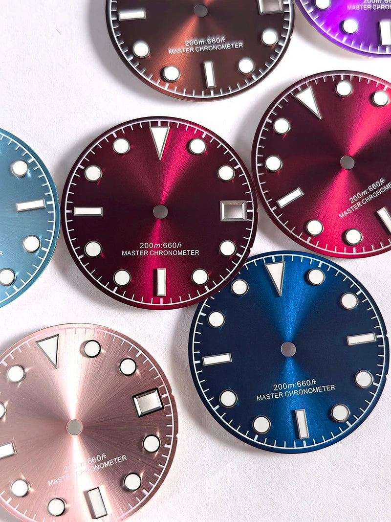 NH35 Sunburst Dial Tu-dor Red Blue Lume Date NH38 NH34 Movement Matte Dial
