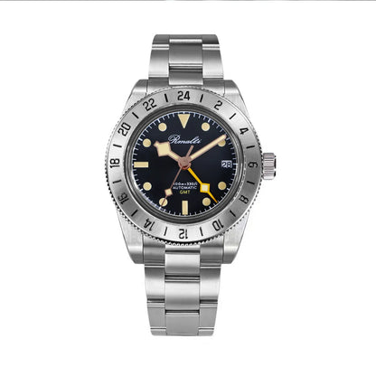 RMALTI New Men Watch 38.5mm GMT NH34 Stainless Steel Bezel Vintage Index Sapphire Glass Bezel Luxury Automatic Mechanical 10ATM