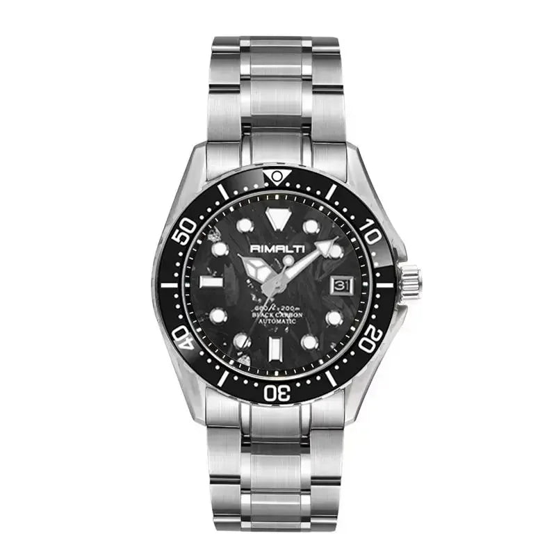 RIMALTI 40mm Watch Carbon Fiber Dial Men's Diving Watch Classic High-quality NH35 Automatic Mechanical Sapphire Blue Lume20bar