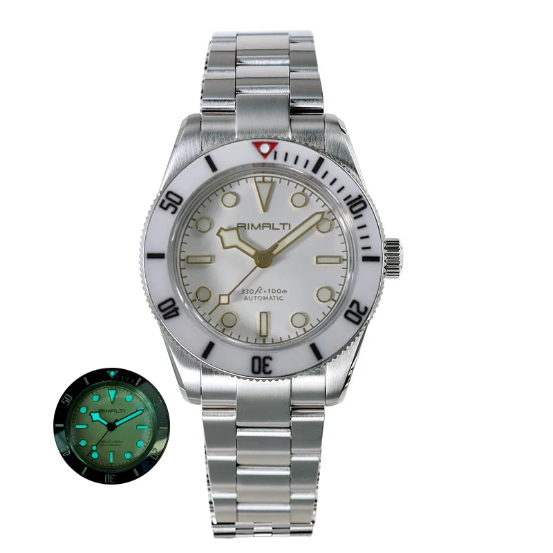RIMALTI 38mm 62GS Men's Watch 316L Stainless Steel Strap100 Meters Waterproof Retro C3 Lume NH35 Automatic Mechanical Movement