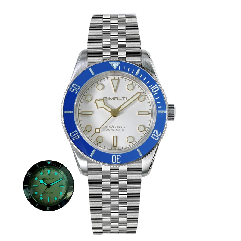 RIMALTI 38mm 62GS Men's Watch 316L Stainless Steel Strap100 Meters Waterproof Retro C3 Lume NH35 Automatic Mechanical Movement