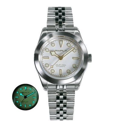 RIMALTI 38mm 62GS Men's Watch 316L Stainless Steel Strap100 Meters Waterproof Retro C3 Lume NH35 Automatic Mechanical Movement