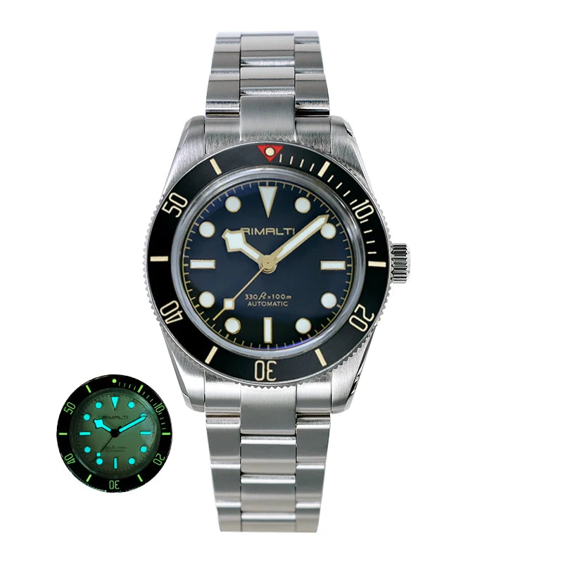 RIMALTI 38mm 62GS Men's Watch 316L Stainless Steel Strap100 Meters Waterproof Retro C3 Lume NH35 Automatic Mechanical Movement