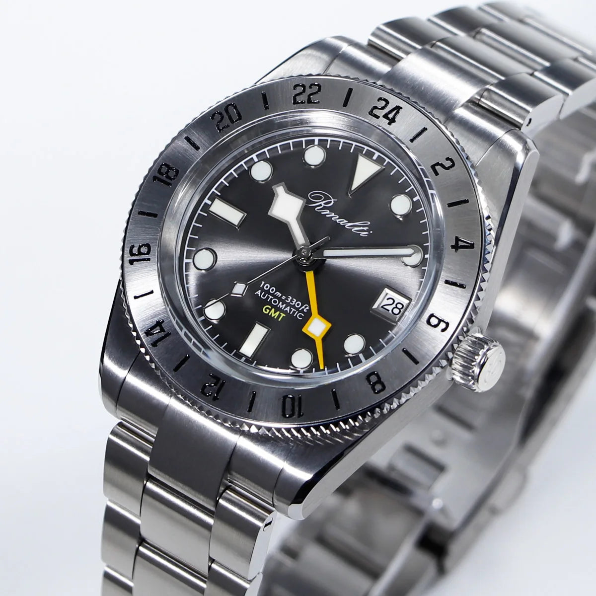 RMALTI 38.5mm Retro Bgw9 C3 Lume Sapphire Glass Bezel Luxury Men's Automatic Mechanical Watch 10ATM GMT NH34A Movement