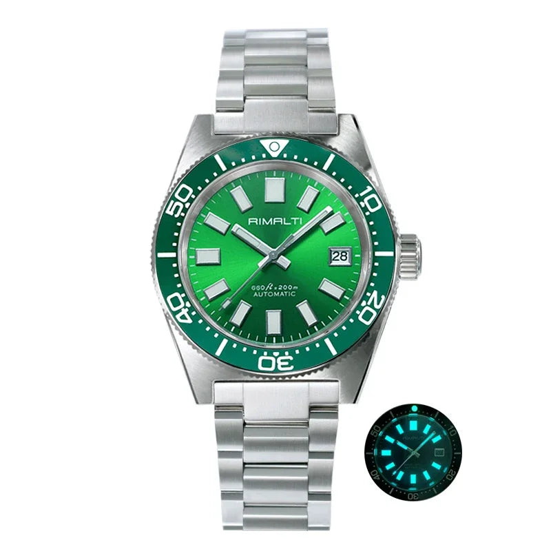 RIMALTI 62MAS 40mm Watch Sunburst Dial Classic Men's Watch Nh35 Automatic Movement Waterproof Luminous Sapphire Glass