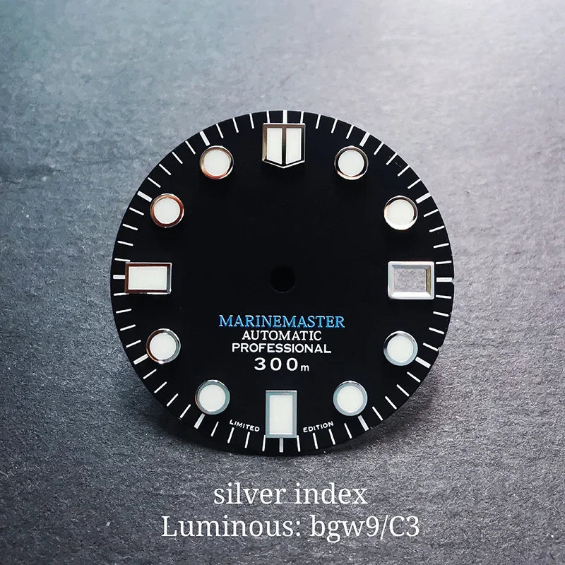 28.5mm Silver Marinemaster MM Index Dial BGW9 C3 Lume NH35NH36 Movement