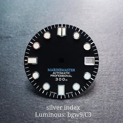 28.5mm Silver Marinemaster MM Index Dial BGW9 C3 Lume NH35NH36 Movement