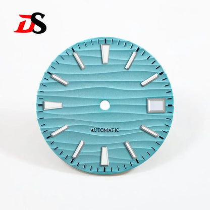Wave Dial ladder index Blue lume NH35 NH34 no date 28.5mm