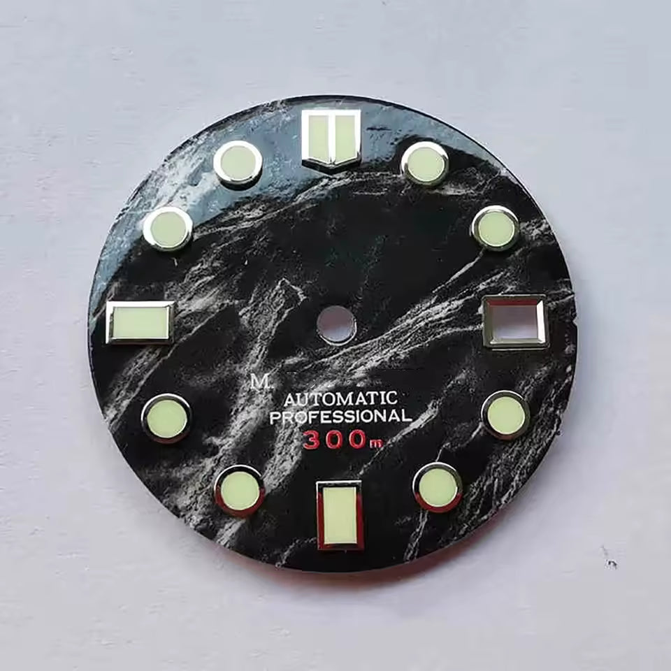 28.5mm Dial Marble Pattern Green Lume for NH35 NH36 Movement SKX007 Diving Watch