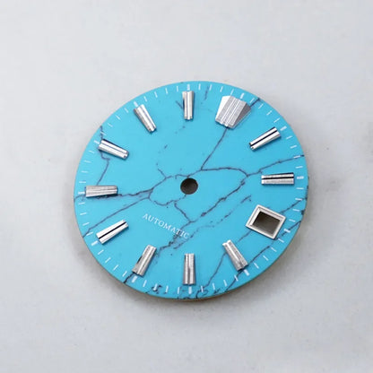 Natural 28.5mm Turquoise Dial Blue Luminous NH35 NH36 Movement