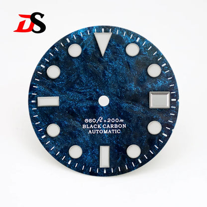 28.5mm Dial Rich Color Lava Dial YM Index Carbon Fiber Dial BGW9 C3 Lume for NH35 Movement 3o'clock Date