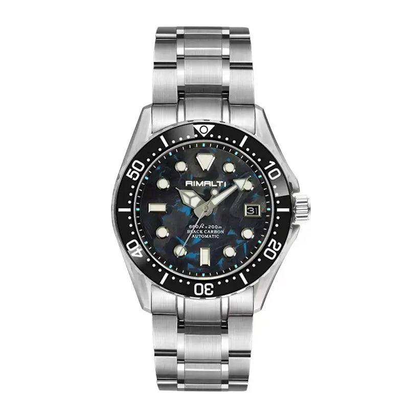 RIMALTI 40mm Watch Carbon Fiber Dial Men's Diving Watch Classic High-quality NH35 Automatic Mechanical Sapphire Blue Lume20bar