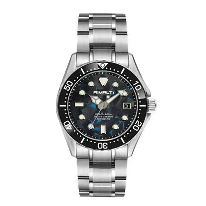 RIMALTI 40mm Watch Carbon Fiber Dial Men's Diving Watch Classic High-quality NH35 Automatic Mechanical Sapphire Blue Lume20bar