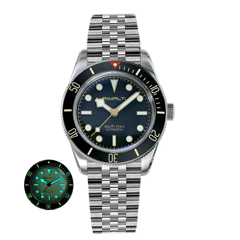 RIMALTI 38mm 62GS Men's Watch 316L Stainless Steel Strap100 Meters Waterproof Retro C3 Lume NH35 Automatic Mechanical Movement