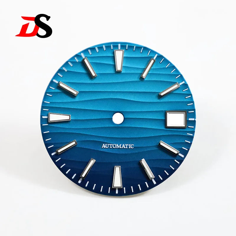 Wave Dial ladder index Blue lume NH35 NH34 no date 28.5mm