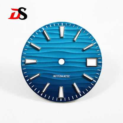 Wave Dial ladder index Blue lume NH35 NH34 no date 28.5mm