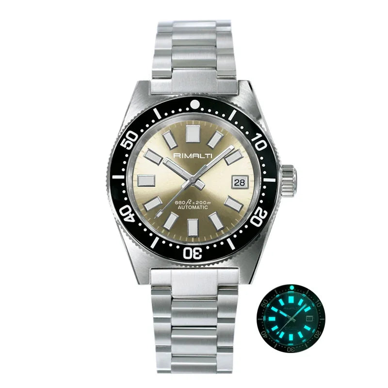 RIMALTI 62MAS 40mm Watch Sunburst Dial Classic Men's Watch Nh35 Automatic Movement Waterproof Luminous Sapphire Glass