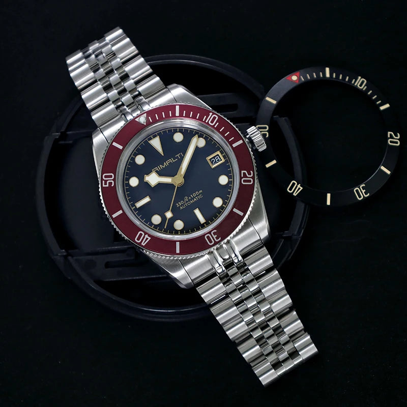 RIMALTI 38mm 62GS Men's Watch 316L Stainless Steel Strap100 Meters Waterproof Retro C3 Lume NH35 Automatic Mechanical Movement