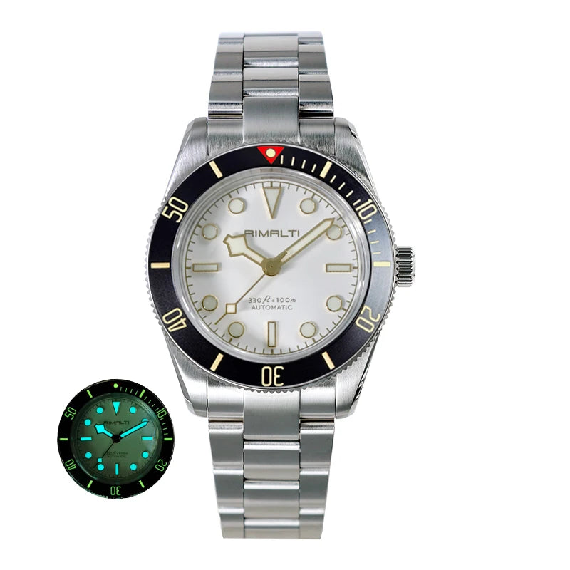 RIMALTI 38mm 62GS Men's Watch 316L Stainless Steel Strap100 Meters Waterproof Retro C3 Lume NH35 Automatic Mechanical Movement