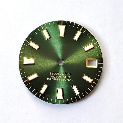28.5mm Dial Sunburst Dial Green Lume Modified Watch NH35 Movement