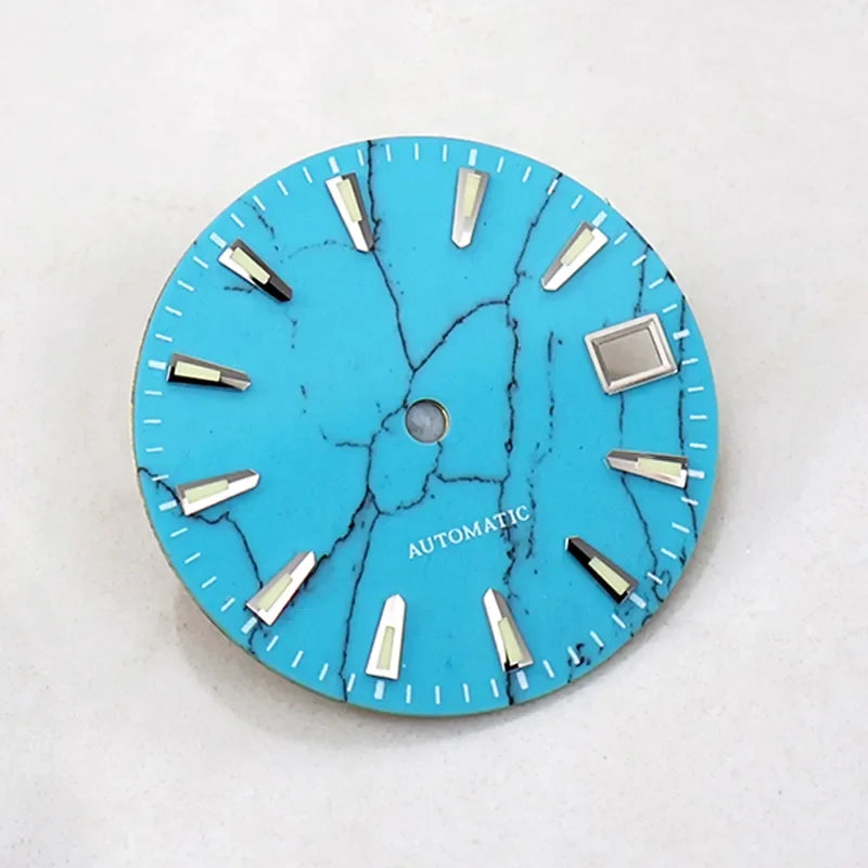 Natural 28.5mm Turquoise Dial Blue Luminous NH35 NH36 Movement