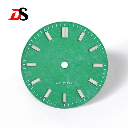 Natural 28.5mm Malay Jade Stone Dial No Lume NH35 NH38 Movement Blue Lume