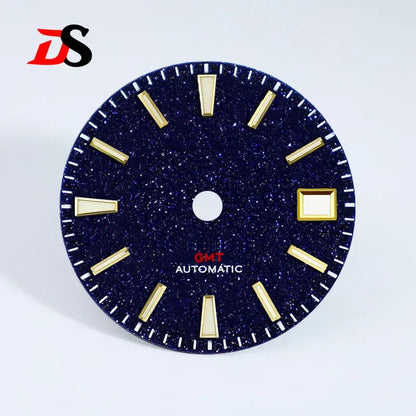 28.5mm Blue Gold Sands Dial Blue Lume Modified Stone for NH34GMT Movement Watch Accessories