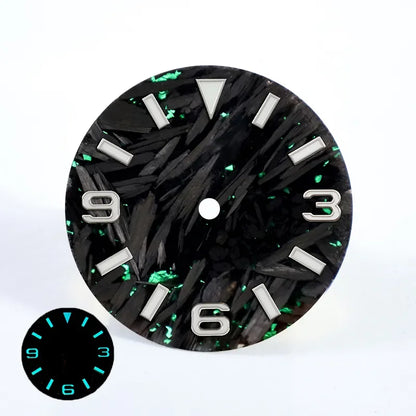 28.5mm Carbon Fiber Dial 369  Broken Blue Lume Fit NH35 NH36 Movement