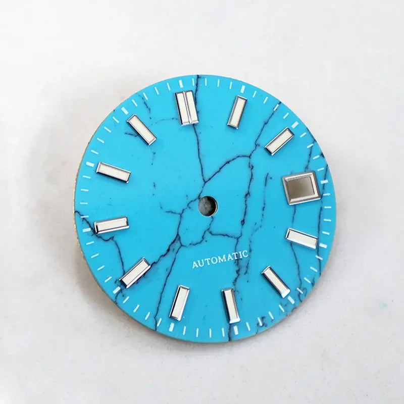 Natural 28.5mm Turquoise Dial Blue Luminous NH35 NH36 Movement