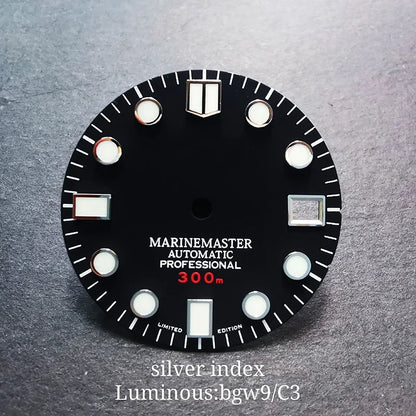 28.5mm Silver Marinemaster MM Index Dial BGW9 C3 Lume NH35NH36 Movement