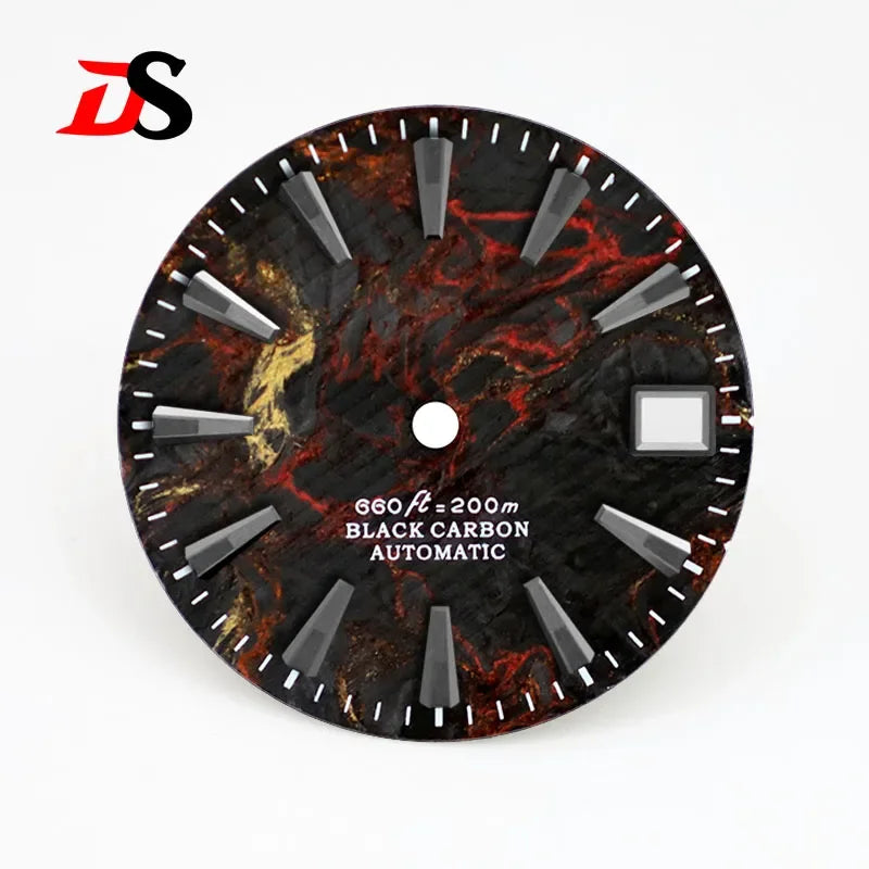 Rich Color Lava Texture Carbon Fiber Dial Black Lume for NH35 Movement 3o'clock/No Date 28.5mm