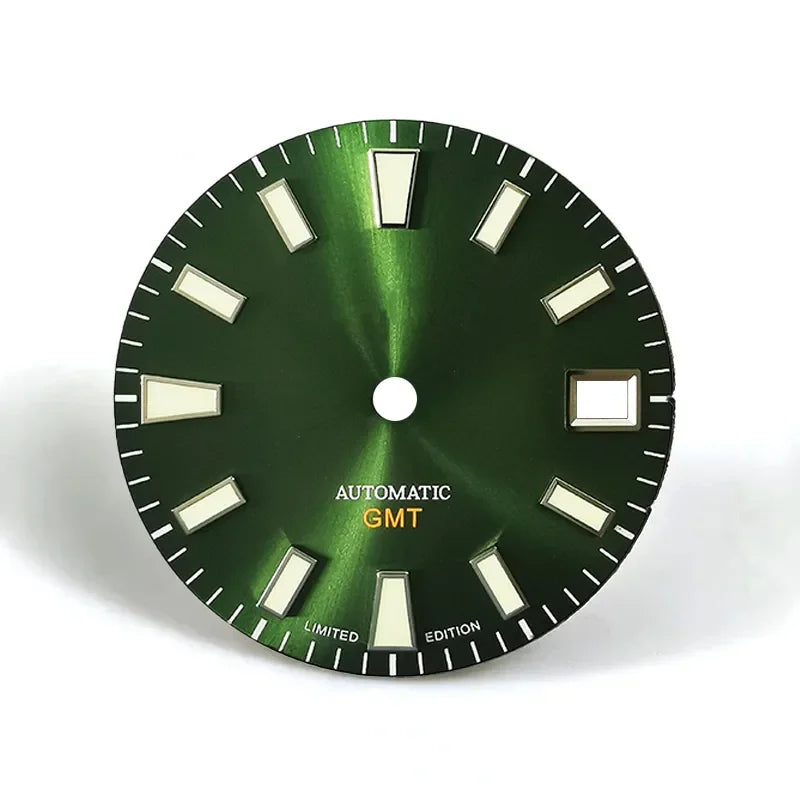 28.5mm Sunburst Dial Green Lume NH34GMT Movement  Modified Watch