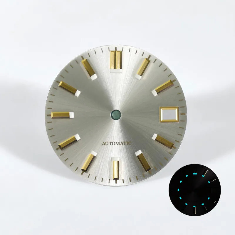 28.5mm Dial Sunburst Gold Index Blue Lume NH35NH36 Movement