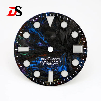 28.5mm Dial Rich Color Lava Dial YM Index Carbon Fiber Dial BGW9 C3 Lume for NH35 Movement 3o'clock Date