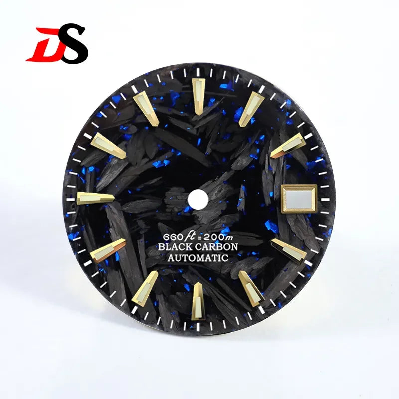 Broken Gold Carbon Dial BGW9 C3 Lume Gold Index Fit NH35 NH36 Movement  28.5mm