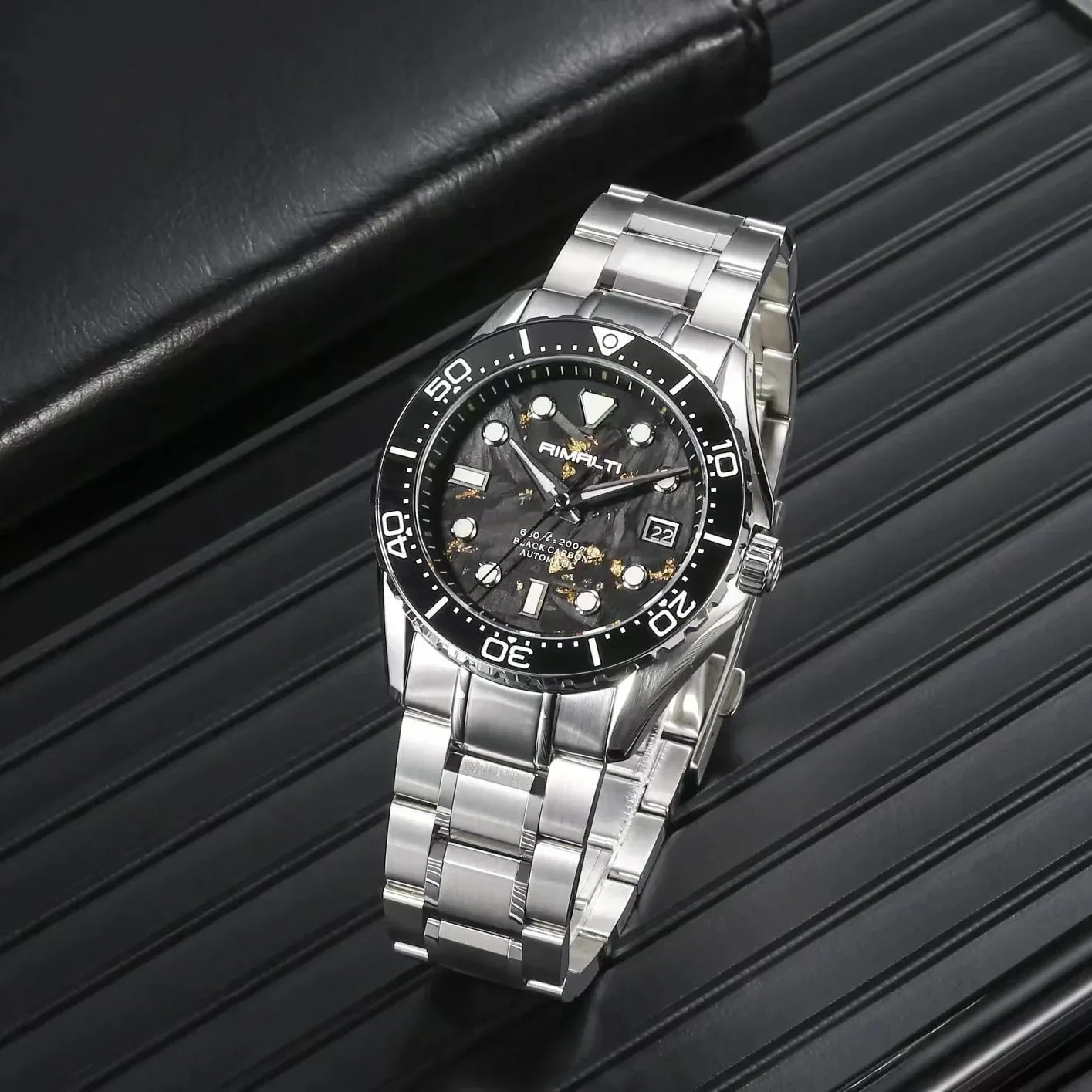 RIMALTI 40mm Watch Carbon Fiber Dial Men's Diving Watch Classic High-quality NH35 Automatic Mechanical Sapphire Blue Lume20bar