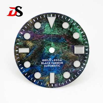 28.5mm Dial Rich Color Lava Dial YM Index Carbon Fiber Dial BGW9 C3 Lume for NH35 Movement 3o'clock Date