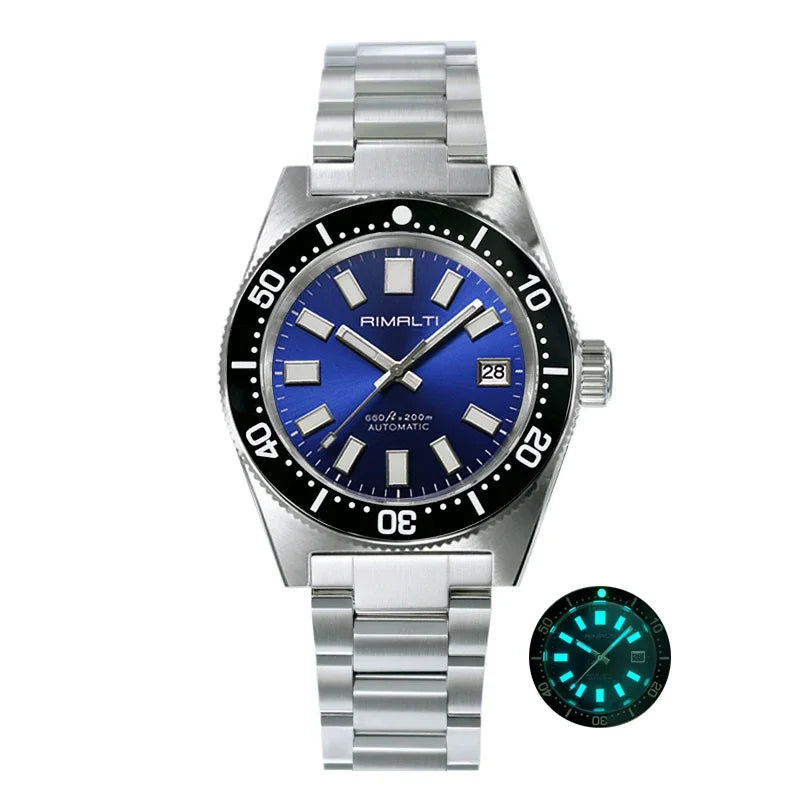 RIMALTI 62MAS 40mm Watch Sunburst Dial Classic Men's Watch Nh35 Automatic Movement Waterproof Luminous Sapphire Glass