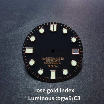 Gold Marinemaster MM Index Dial BGW9 C3 Lume for NH35NH36 Movement 28.5mm