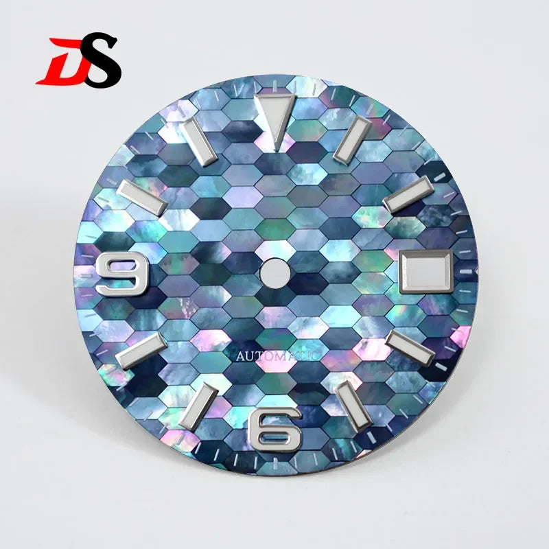 NH35 Dial 28.5mm Mosaic Mother of Pearl 369 Watch Face NH35/NH36 Movement Blue Lume