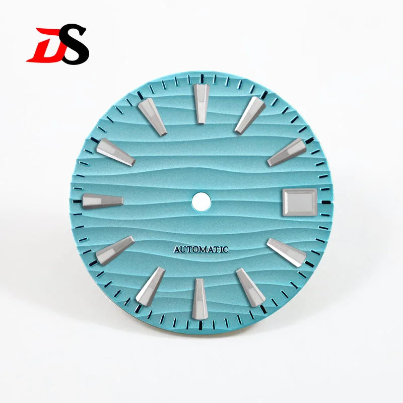 28.5mm Wave Dial Green/Blue Lume 3 O'clock Date NH35 NH34
