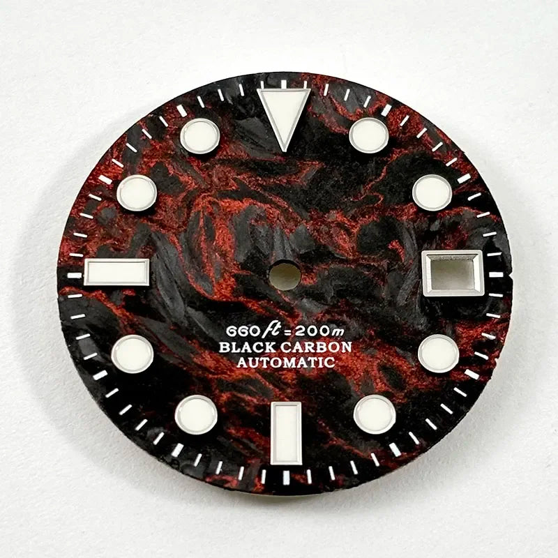 28.5mm dial No Date Rich Color Lava Dial YM Index Carbon Fiber Dial BGW9 C3 Lume for NH35 Movement