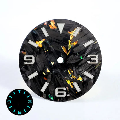 28.5mm Carbon Fiber Dial 369  Broken Blue Lume Fit NH35 NH36 Movement