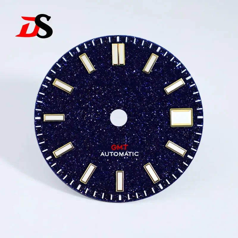 28.5mm Blue Gold Sands Dial Blue Lume Modified Stone for NH34GMT Movement Watch Accessories